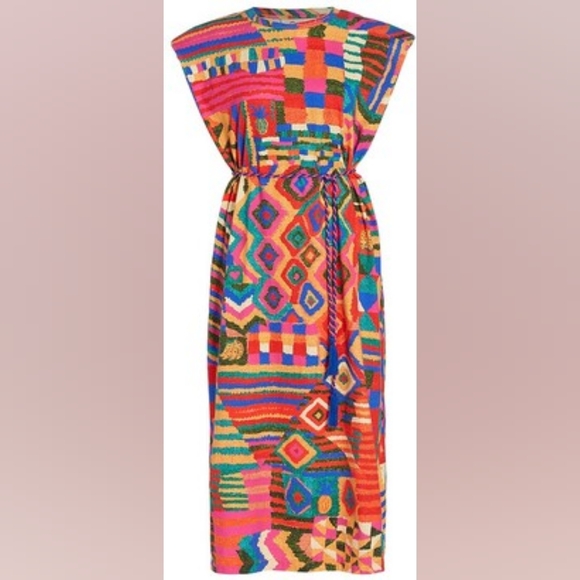 Farm Rio Patches Tshirt dress with padded shoulders sz S - Picture 8 of 12